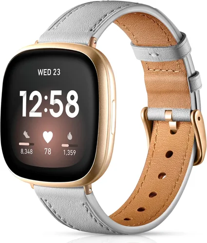 Vista 9 de Maledan Compatible con bandas Fitbit Sense/Fitbit Versa 4 para mujeres y hombres, correa de cuero genuino suave y transpirable, correa delgada