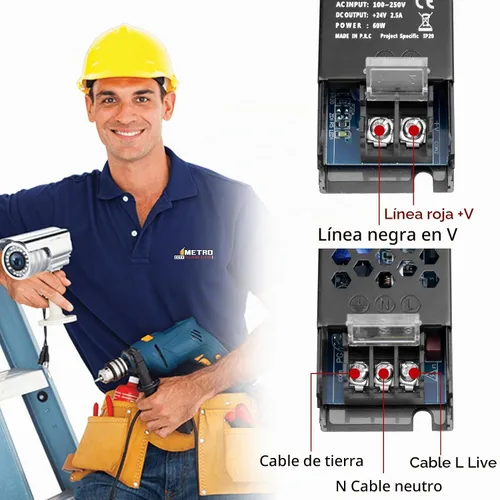 Vista 7 de Fuente de alimentación de 24 V, fuente de alimentación conmutada de 2.5 A 60 W, adaptador de convertidor de CA 100-250V a CC 24V, Transformador