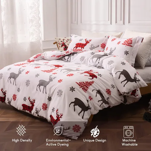 Vista 4 de MILDLY Juego de funda de edredón de Navidad, 100 % microfibra cepillada con estampado de copos de nieve