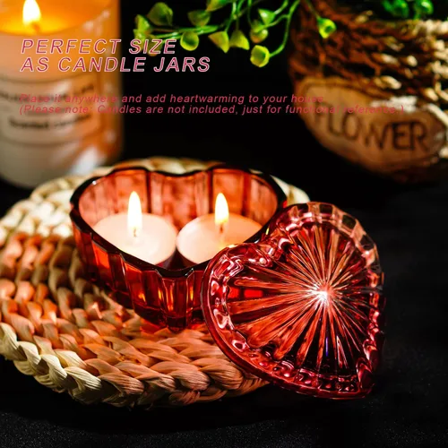 Vista 5 de Joyero en forma de corazón de cristal, caja decorativa de cristal con tapa Borgoña