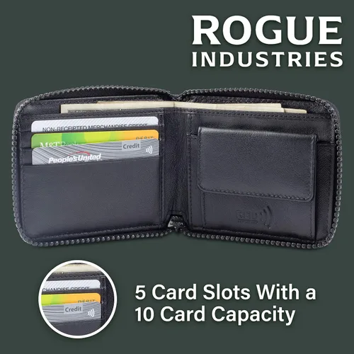 Vista 3 de Men's Nylon Zip Wallet by Rogue - 10 Card Capacity, Full Cash Slot, Expandable Coin Pouch - Premium Leather & Durable Nylon - RFID Blocking Canvas