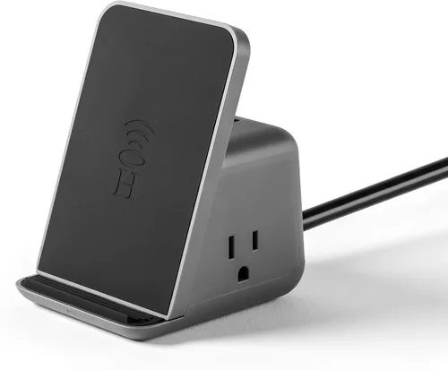 Vista 3 de Halo Almohadilla de carga inalámbrica con 3 puertos USB y 2 salidas de CA, conveniente estación de carga para hasta cinco dispositivos, carbón