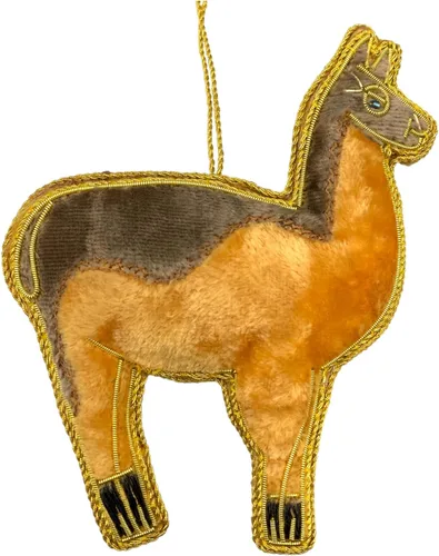 Vista 12 de Adorno de Navidad adornado con corazón verde, bordado Zari Zardozi dorado con cuentas y perlas de imitación, bolsa de presentación