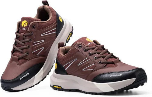 Vista 7 de FitVille Mens Wide Hiking Shoes Waterproof Outdoor Work Shoes Trekking Trails Sneakers with Arch Support for Heel Pain Relief - Sturdy Core