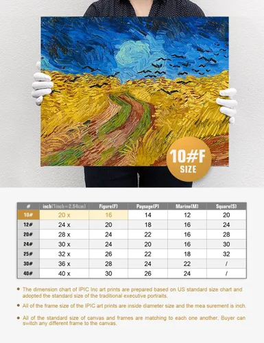 Vista 6 de IPIC - Campo de trigo con cuervos, reproducción artística de Vincent Van Gogh. Lienzo de giclée para decoración del hogar 10#F (20 x 16)