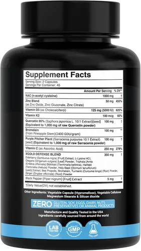 Vista 2 de XGold Health NAC 1000 mg con quercetina 95%, bromelina, zinc, vitamina C, apoyo inmunológico D3 y K2 y suplemento antioxidante Mezcla de defensa