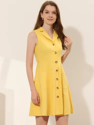 Vista 3 de Allegra K Vestido camisero con botones y solapa con muescas para mujer