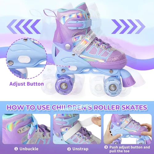Vista 4 de MammyGol Roller Skates for Kids Boys Girls, Adjustable Quad Skates with Light Up Wheels for Toddler Little Kids Ages 6-12, Beginners Outdoor Sports