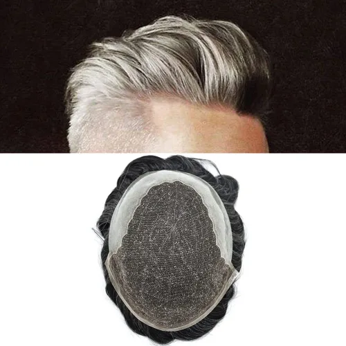 Vista 11 de FACE MIRACLE - Extensiones de cabello humano con encaje frontal francés y nudos blanqueados para hombre, sistema de reemplazo de cabello