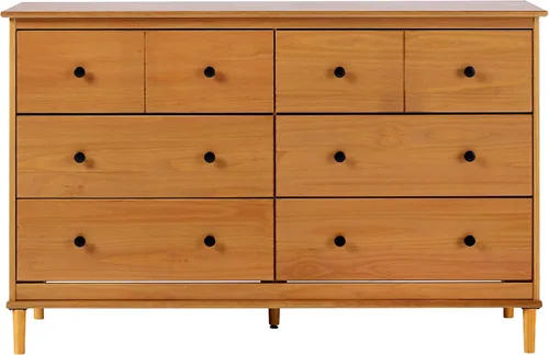 Vista 6 de Walker Edison Cómoda moderna de madera maciza con 6 cajones para almacenamiento de dormitorio, 57 pulgadas, color caramelo Caramelo-t