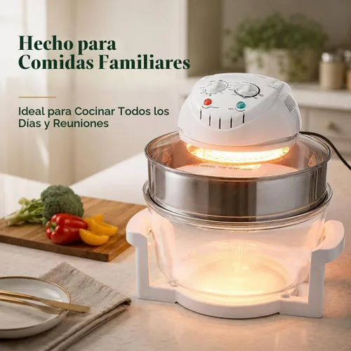 Vista 7 de Freidora de aire de vidrio grande de 18 cuartos – Cocina de circulación halógena y de aire caliente visible en 360°, 1200–1400 W, control preciso