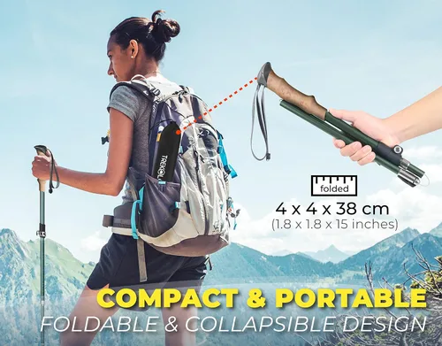Vista 2 de TREKOLOGY TREKZ SE - Bastón de senderismo plegable, ligero, plegable, retráctil, para hombres, mujeres y personas mayores con alturas ajustables