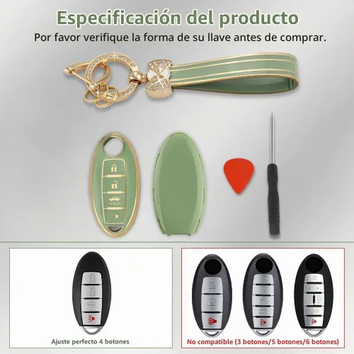 Vista 2 de PIFOOG Funda para llavero Compatible con Nissan 4 botones Altima Rogue Sentra Murano Kicks Armada Pathfinder Versa Titan Leaf Llaves de coche verde