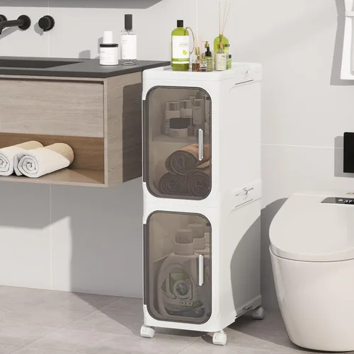 Vista 18 de KHNR Armario de almacenamiento de baño delgado de 2 niveles, gabinetes de almacenamiento plegables, almacenamiento de baño estrecho, organizador