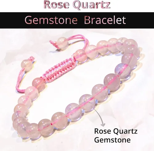 Vista 204 de Adjustable Crystal Bracelet – Gemstone Bead Bracelet with Adjustable Macrame String – Chic Gemstone Bracelet for Men and Women – 8mm Round Healing