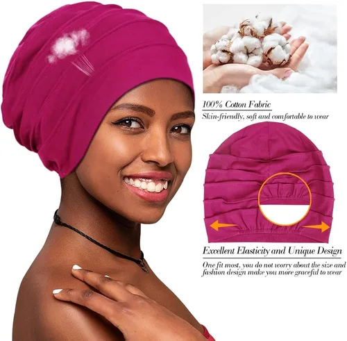 Vista 2 de Kisumthy 2 gorros de algodón holgados para quimioterapia, gorro de quimioterapia, sombreros de cáncer para mujeres con pérdida de cabello