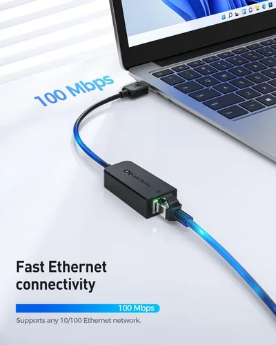Vista 2 de Cable Matters Adaptador USB a Ethernet Plug & Play - Compatible con clones de direcciones PXE y MAC -Adaptador Ethernet a USB 2.0 de 10/100 Mbps