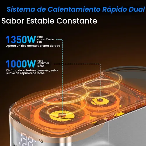 Vista 7 de URintells Cuising - Máquina de café expreso de 20 barras con espumador Cafetera con sistemas de calentamiento rápido duales de 1350 W y 1000 W
