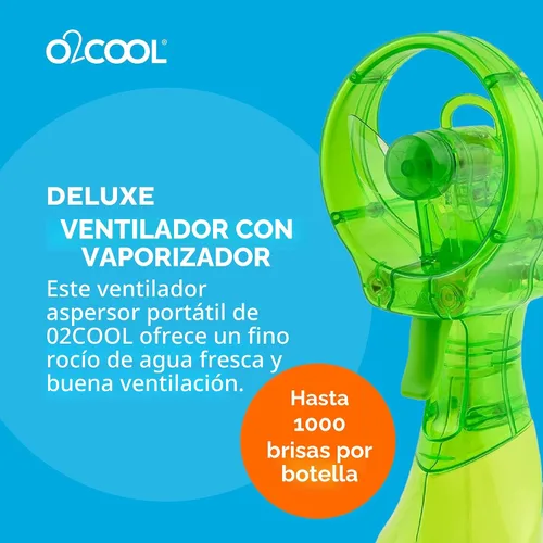 Vista 2 de O2COOL Deluxe - Ventilador de nebulización de mano con pilas, color verde