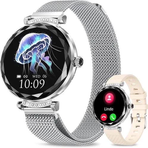 Vista 7 de Relojes inteligentes para mujer (respuesta/hacer llamadas), reloj inteligente AMOED de 1.19 pulgadas para iPhone Android, rastreador de actividad