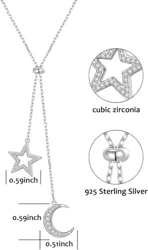 Vista 7 de Collar de doble capa de plata esterlina S925 en forma de Y Lariat collar de cadena larga para mujeres y niñas