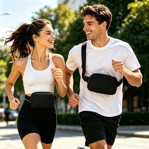 Vista 2 de Bolsa de Cintura Mini Negra Riñonera para Mujeres y Hombres, Riñonera Pequeña de Moda, Bolsa Cruzada para Cintura para Correr, Senderismo, Jogging