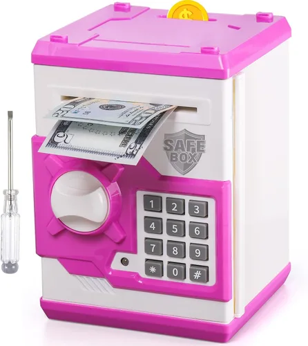 Vista 11 de Alcancía de diseño de cajero automático para niños y niñas, Vcertcpl - Mini alcancía con contraseña para monedas y dinero, con ranura automática