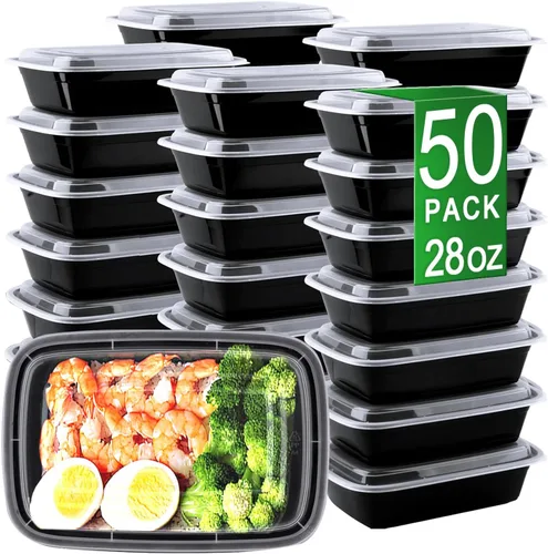 Vista 12 de Contenedores para preparación de comidas, paquete de 50 de 24 oz (100 piezas) contenedores desechables para almacenamiento de comida para llevar