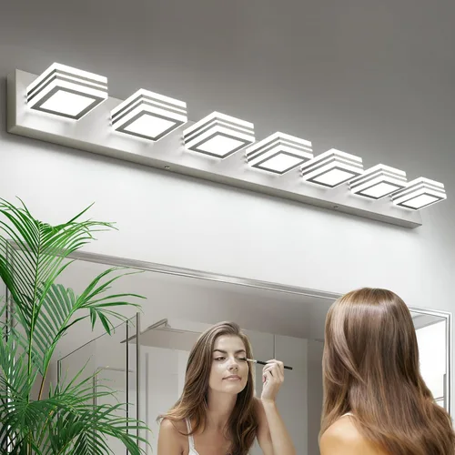 Vista 13 de SOLFART Lámparas LED para tocador de baño: 3 luces de níquel cepillado moderno acrílico para pared de baño sobre espejo de 20 pulgadas 5CCT Níquel