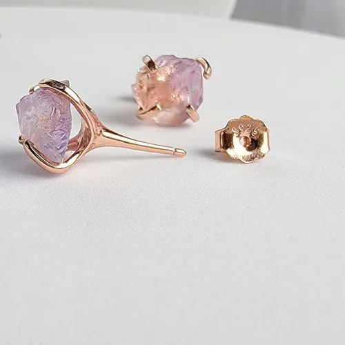 Vista 44 de Aretes de piedra preciosa natural en bruto con oro rosa sobre plata de ley 925, 6 a 0.276 in, regalo de piedra de nacimiento de calidad genuina
