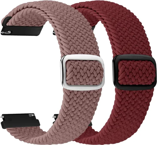 Vista 10 de 2 Pack 22mm Quick Release Braided Bands Compatible with Garmin Vivoactive 4 45mm, Forerunner 570 47mm/255/265, Adjustable Band for Amazfit Bip 6/5