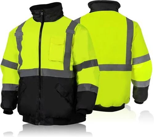 Vista 8 de FONIRRA - Chaquetas bomber de alta visibilidad con forro polar, ANSI Clase 2, chaqueta reflectante impermeable para hombres