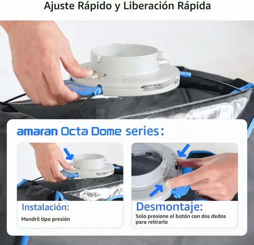 Vista 5 de amaran Octa Dome 60 Softbox, caja de luz octogonal Bowens de un solo broche