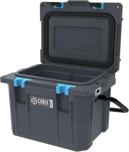 Vista 4 de Cubix Outdoors, Enfriador personal rotomoldeado QuadraX 10QT, hielera dura aislante portátil, retención de frío de 3 días, portaviandas Gris granito