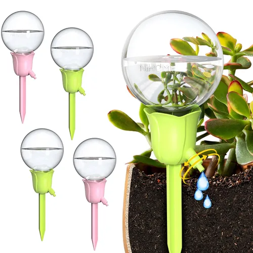 Vista 10 de NiHome 2 piezas de globos de riego automático para plantas de interior y exterior, bombillas de riego por goteo automático ajustables con estacas