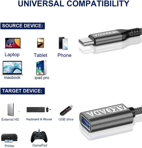 Vista 6 de Adaptador USB C a USB 3.0 (6.6 pies), USB tipo C macho a USB 3.0 hembra OTG cable Thunderbolt3 a USB adaptador USB para iPhone 17 16 15 Pro/Pro