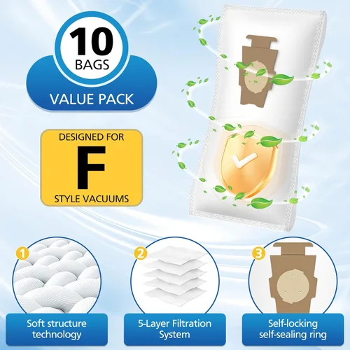 Vista 8 de Paquete de 10 filtros HEPA 204814 Plus bolsas compatibles con aspiradoras 205811 204811 204808 para Avalir Sentria Ultimate G Series, sustituye al
