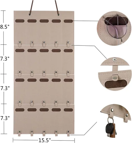 Vista 3 de Organizador de lentes de sol, soporte desmontable para anteojos para colgar en la pared, colgador de bolsillo de fieltro para anteojos con bucles