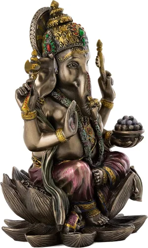 Vista 2 de Elefante hindú miniatura de Ganesha, dios del éxito de 7 a 1/4 de pulgada bronce fundido en polvo real