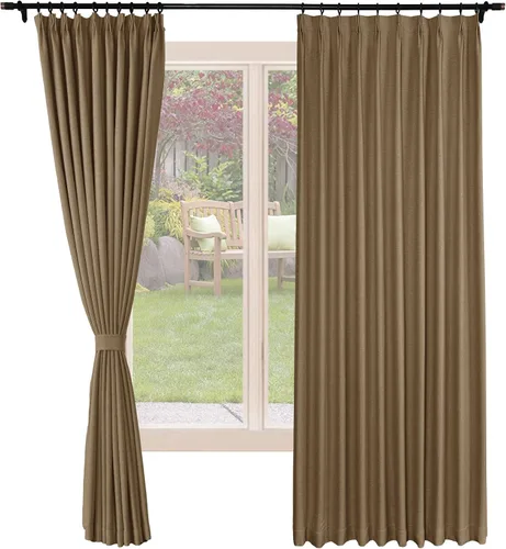 Vista 12 de Frelement Cortinas opacas de lino natural, paneles de cortinas plisadas para sala de estar, cortinas con aislamiento térmico, 52 pulgadas de ancho x