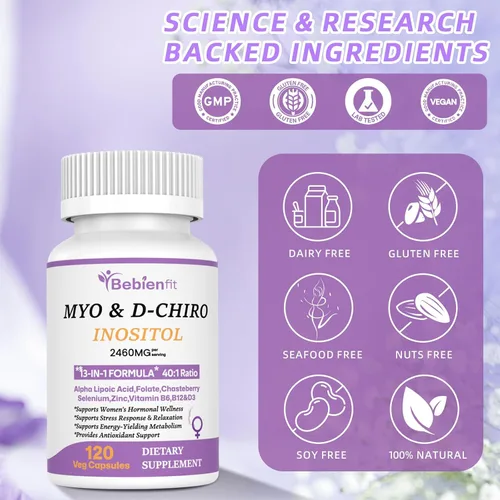 Vista 7 de 13-en-1 Myo Inositol & D-Chiro Inositol para Mujeres con PCOS, Equilibrio Hormonal, 2460mg-Relación 40:1, Salud Ovárica y Apoyo al Ciclo Suplemento