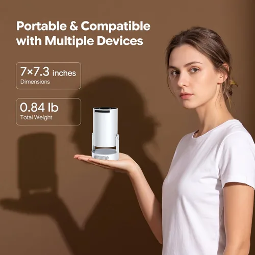 Vista 12 de Mini proyector con WiFi y Bluetooth, aplicaciones integradas, Keystone automático, rotación de 180°, soporte de 1080P/4K, proyector portátil Blanco