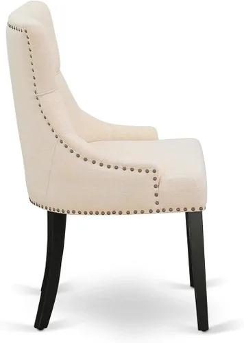 Vista 6 de East West Furniture FRP1T02 Friona Parson - Juego de 2 sillas de comedor con botones copetudos y ribete de cabeza de clavo, color beige claro, juego