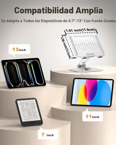 Vista 6 de Soporte para tablet para escritorio, giratorio de 360° para soporte de iPad, soporte ajustable de aluminio para tableta, compatible con iPad Pro Air