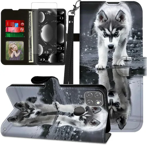 Vista 138 de Funda para Motorola Edge 2022 con protector de pantalla, soporte y tarjetero y correa para la muñeca, funda magnética para Moto Edge 2022 5G UW Lobo