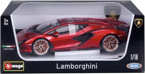 Vista 3 de Modelo a escala 1/18 compatible con Lamborghini Replica Modelo miniatura Sian Replica FKP 37 Hybrid 2020 de Bburago (rojo)