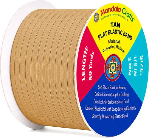 Vista 80 de Mandala Crafts 20 yardas 1/2 pulgada 0.472 in bandas elásticas beige