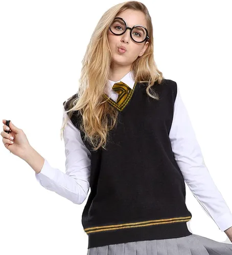 Vista 6 de Laahoem Chaleco unisex para disfraz de cosplay para hombre y mujer, chaleco de otoño e invierno, uniforme escolar, sin mangas, suéter de punto Azul