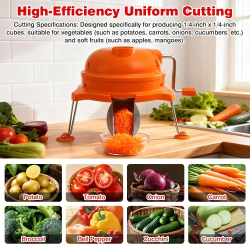 Vista 2 de CL003 Dicer comercial de verduras, CL003 Cuber manual de mesa resistente 1/4 "x 1/4" cortador de preparación de alimentos naranja herramienta