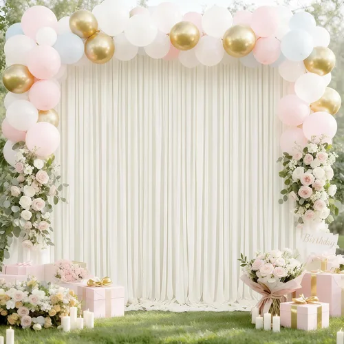 Vista 7 de Cortinas de Fondo Beige - Cortinas de Poliéster Sin Arrugas para Fotografía, Cortinas de Fondo para Fiestas, para Decoraciones de Baby Shower